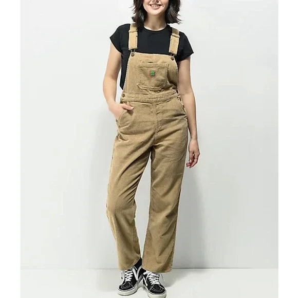 Empyre Suzie Khaki Corduroy Overalls Womens M Streetwear Utility - Picture 3 of 15